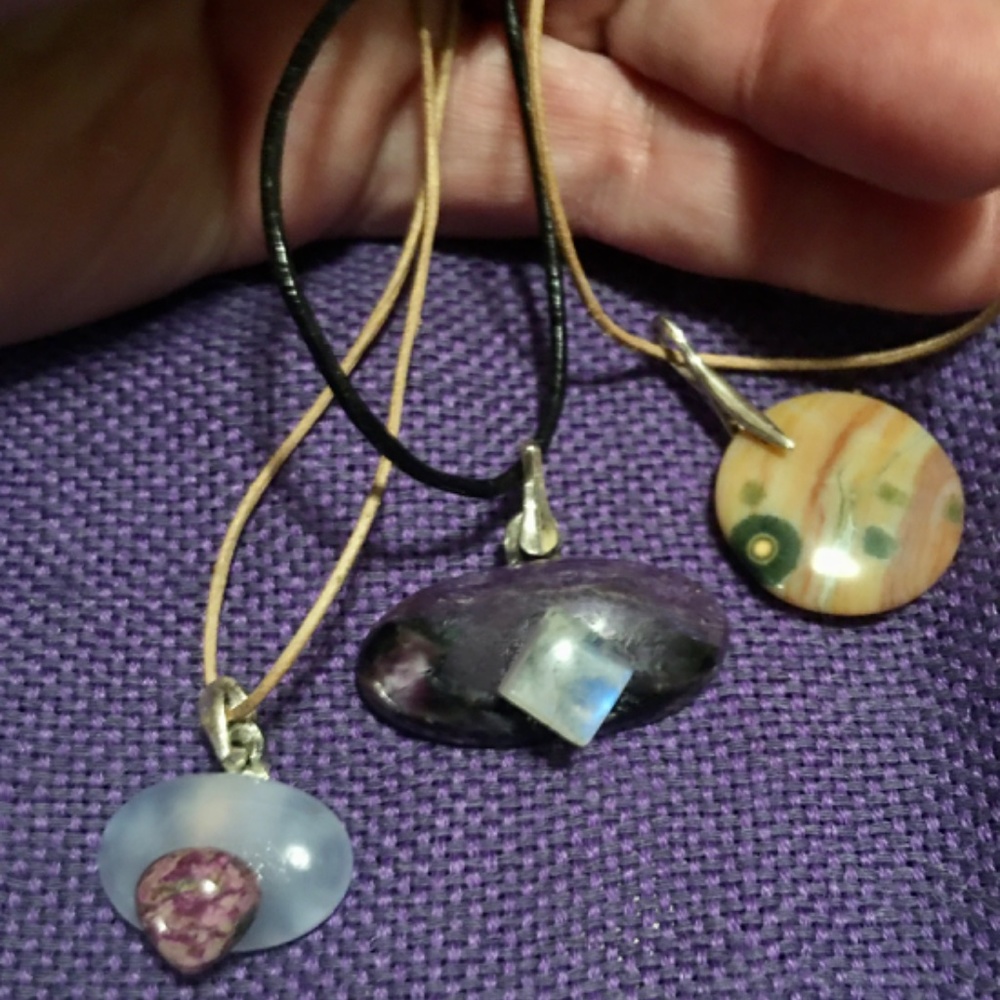Tiny Fancy Pendants w/Sterling on a Leather Thong 1/21 & 3/42